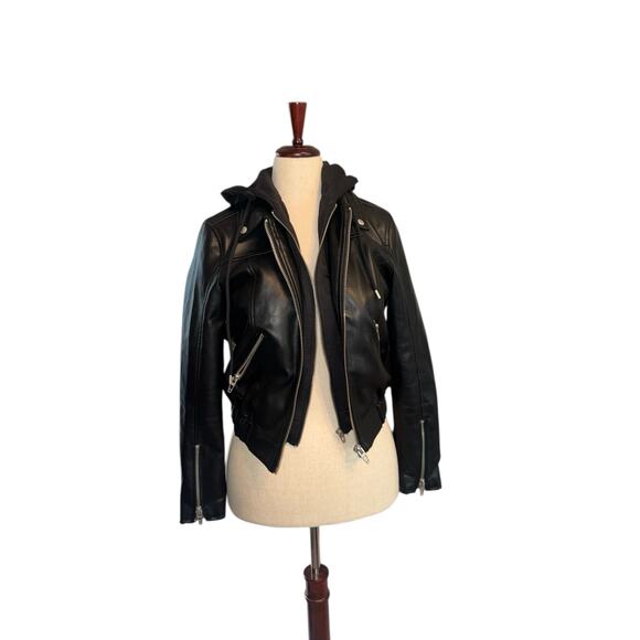 Blank NYC Black Vegan Leather Hoodie Crop Jacket – NWT, Size S, Moto Style - Picture 1 of 9